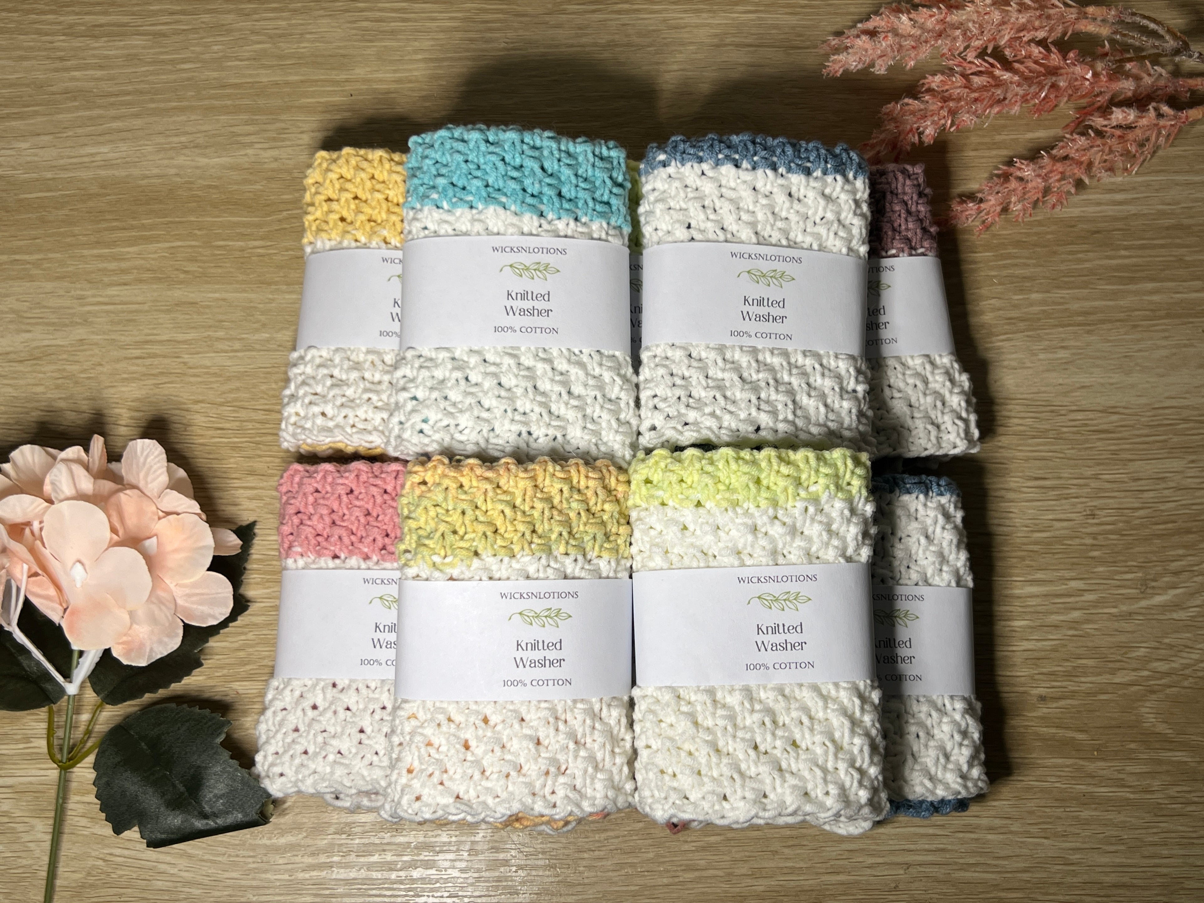 Hand Knitted Cotton Washers x10