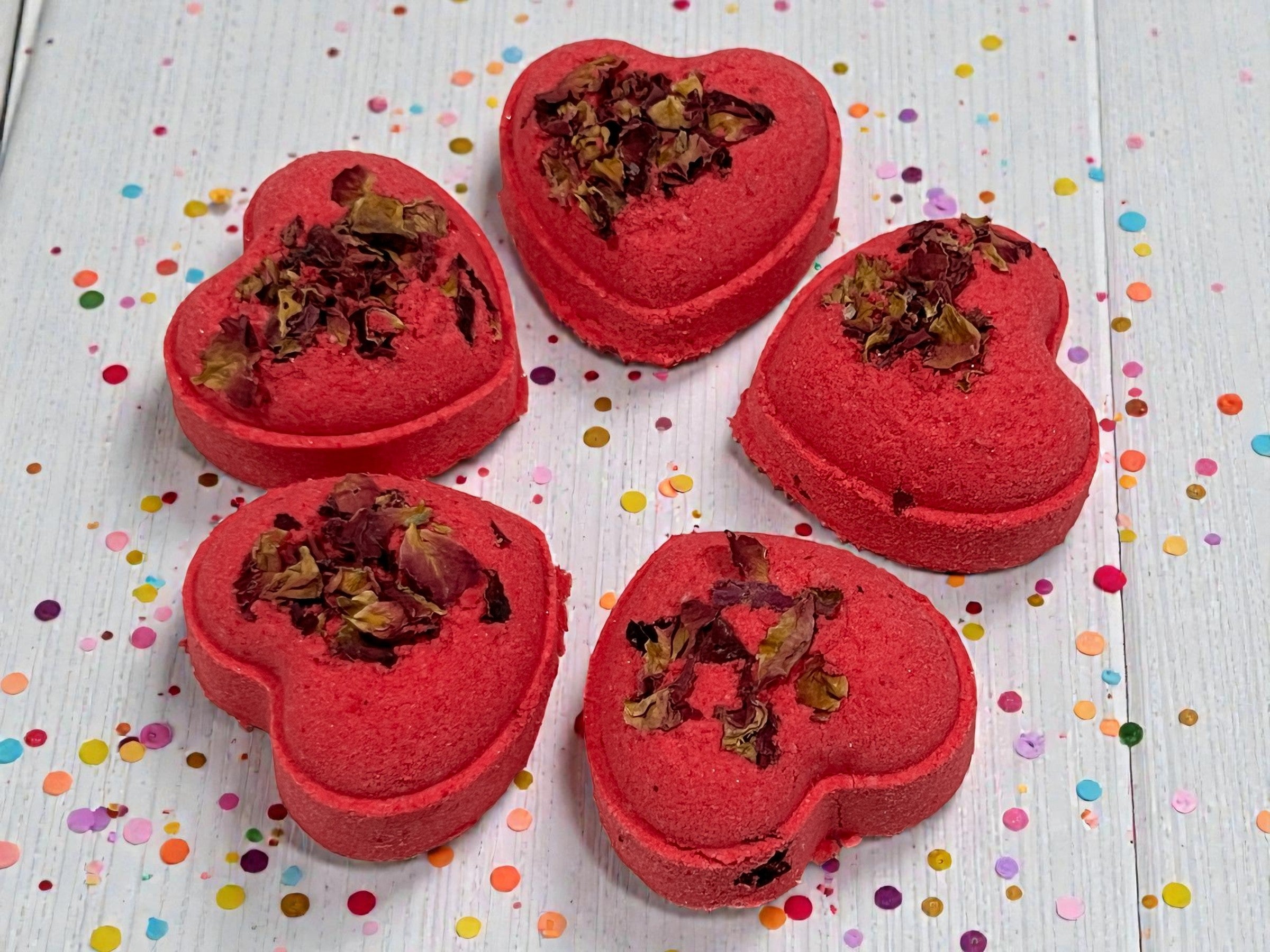Mini Red Heart Rose Bath Bombs x10