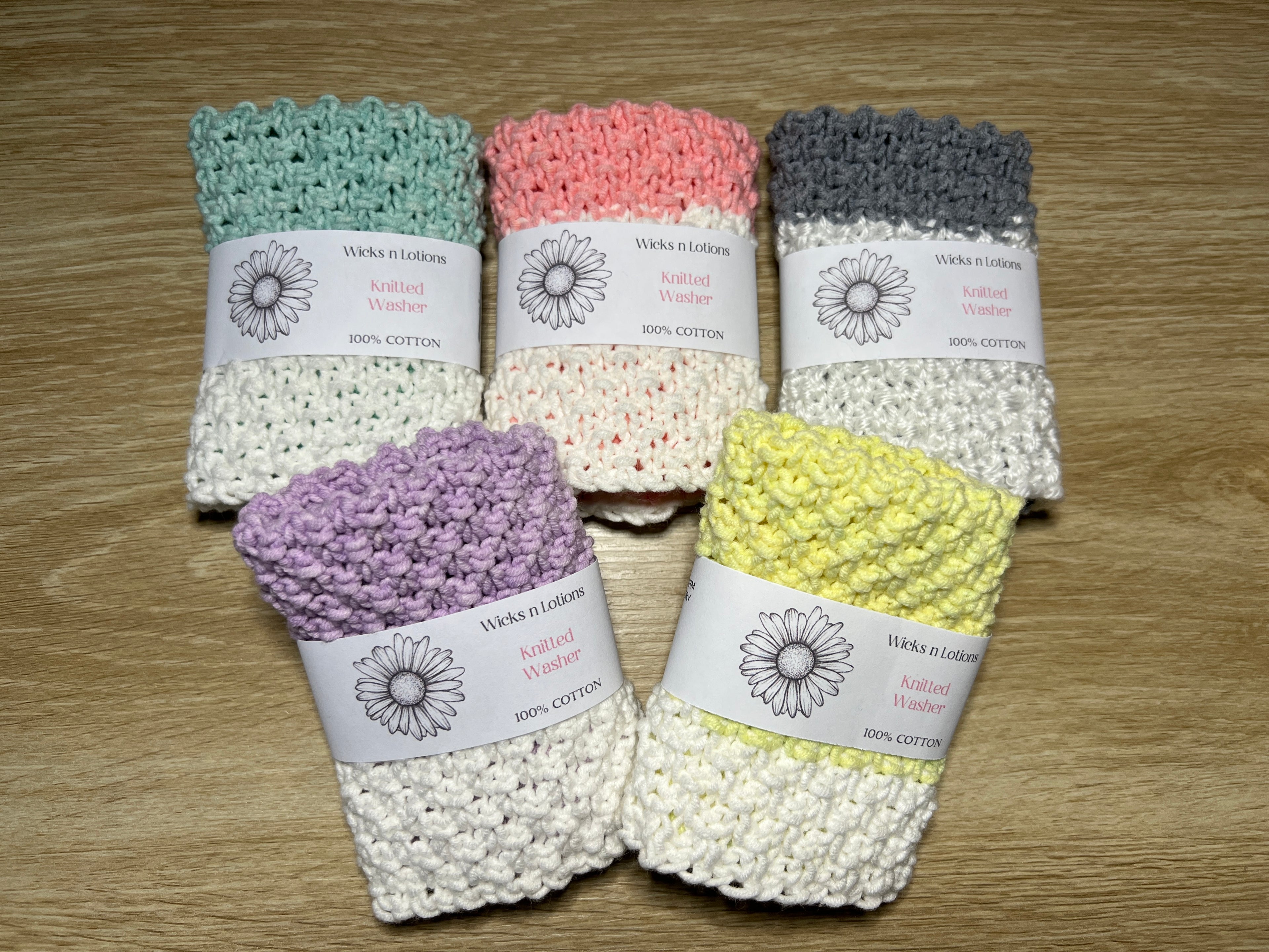 Hand Knitted Cotton Washers x10
