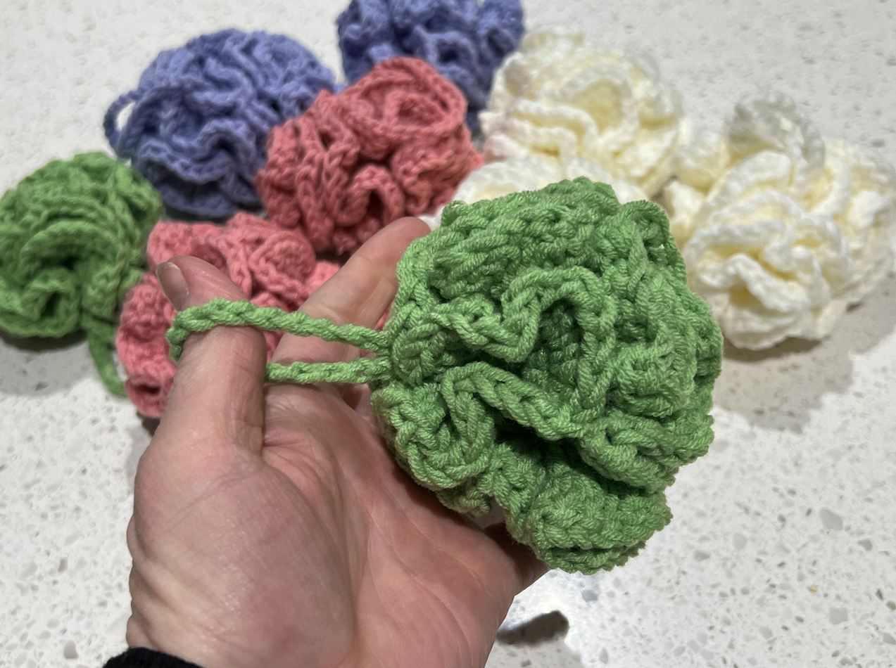 Hand Crocheted Shower Puffs x10